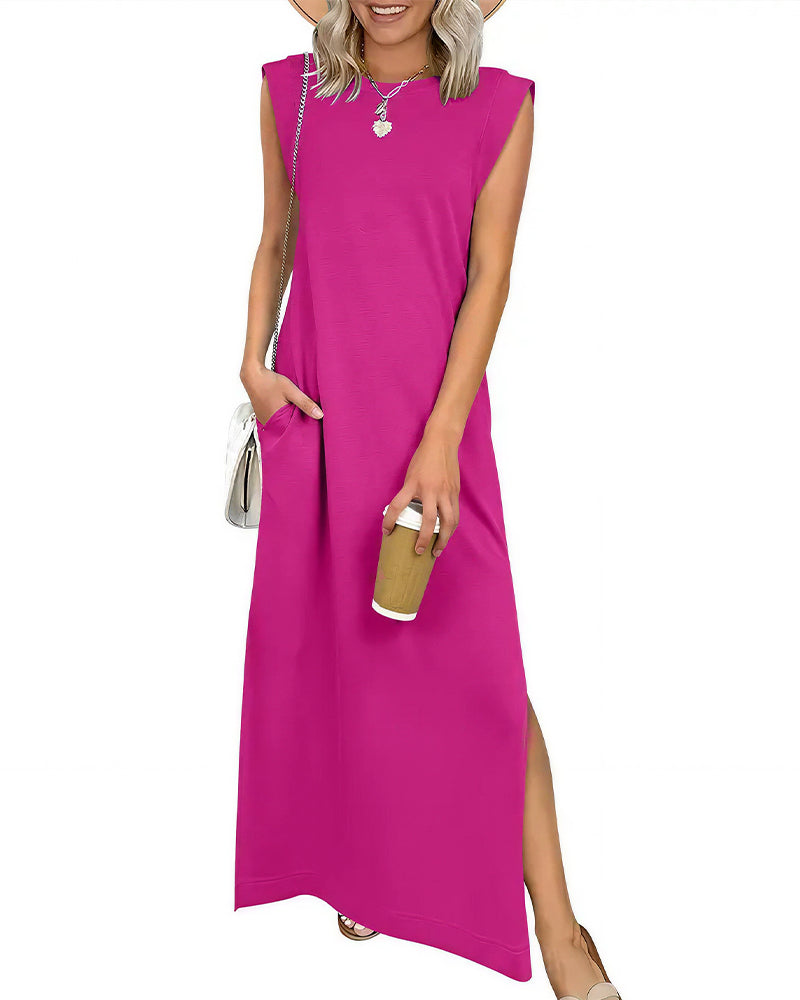 Vyla™ Casual Sleeveless Split Maxi Dress With Pockets