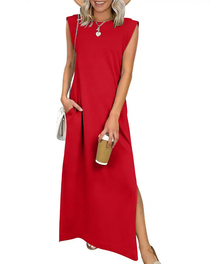 Vyla™ Casual Sleeveless Split Maxi Dress With Pockets