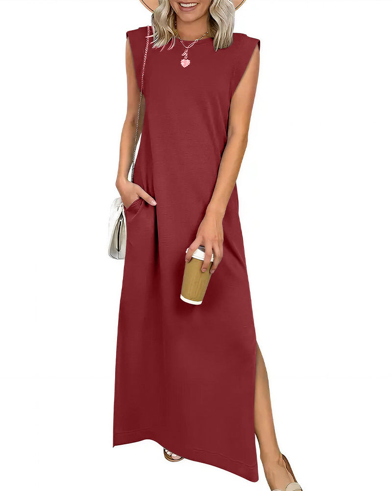 Vyla™ Casual Sleeveless Split Maxi Dress With Pockets