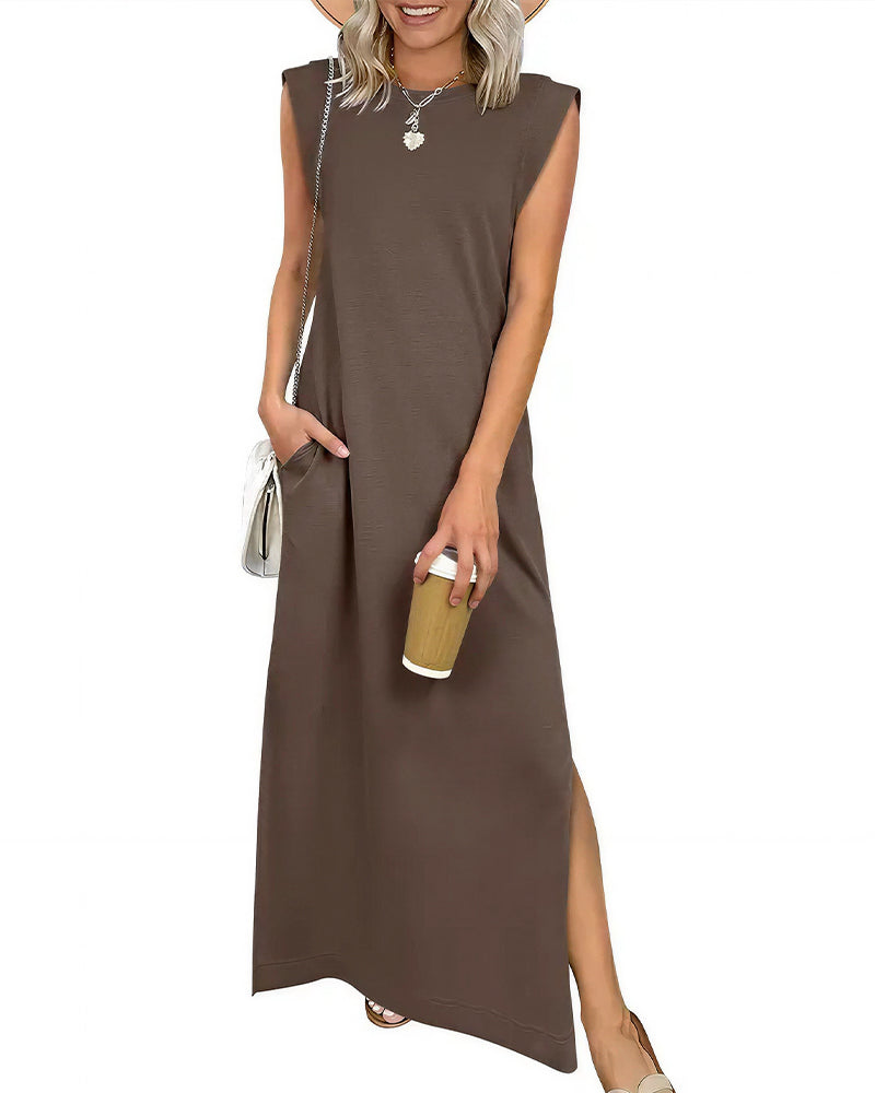 Vyla™ Casual Sleeveless Split Maxi Dress With Pockets