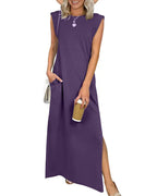 Vyla™ Casual Sleeveless Split Maxi Dress With Pockets