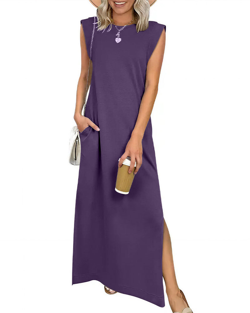 Vyla™ Casual Sleeveless Split Maxi Dress With Pockets