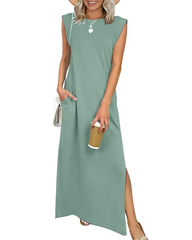Vyla™ Casual Sleeveless Split Maxi Dress With Pockets