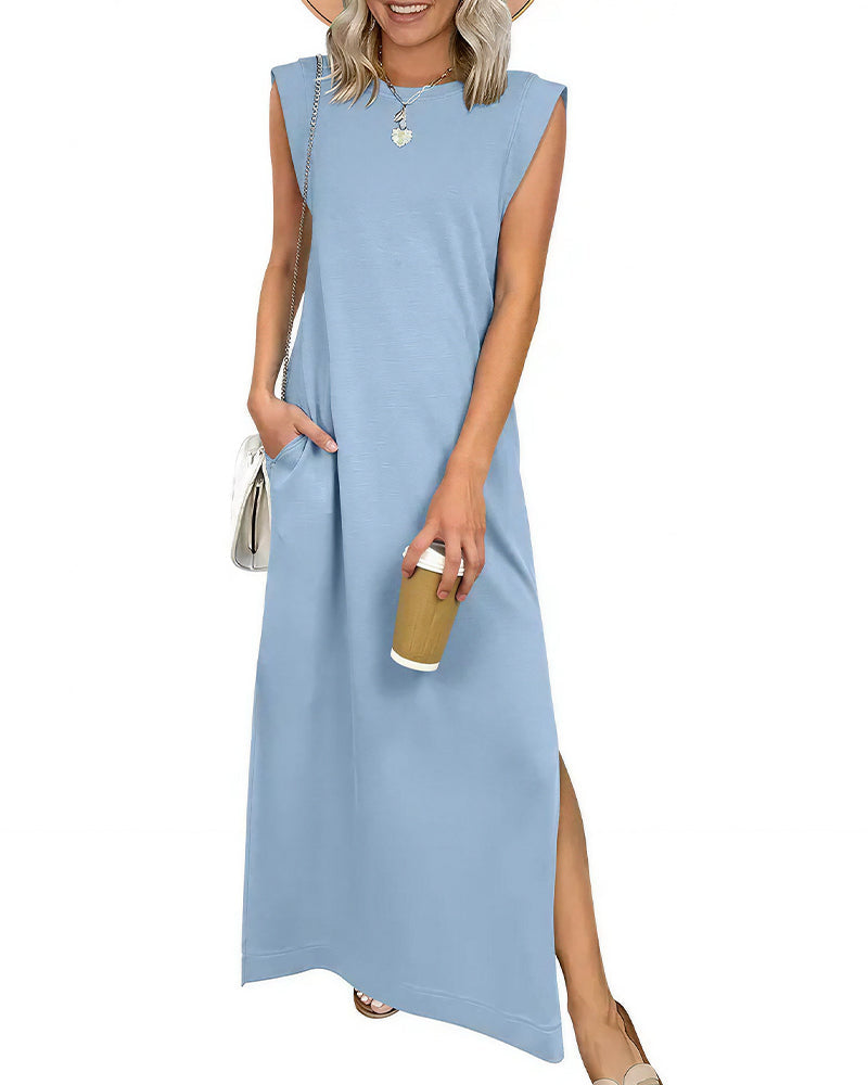 Vyla™ Casual Sleeveless Split Maxi Dress With Pockets