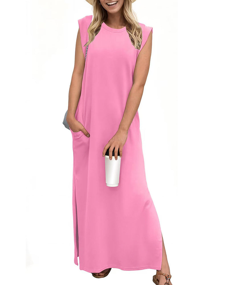 Vyla™ Casual Sleeveless Split Maxi Dress With Pockets