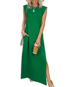 Vyla™ Casual Sleeveless Split Maxi Dress With Pockets