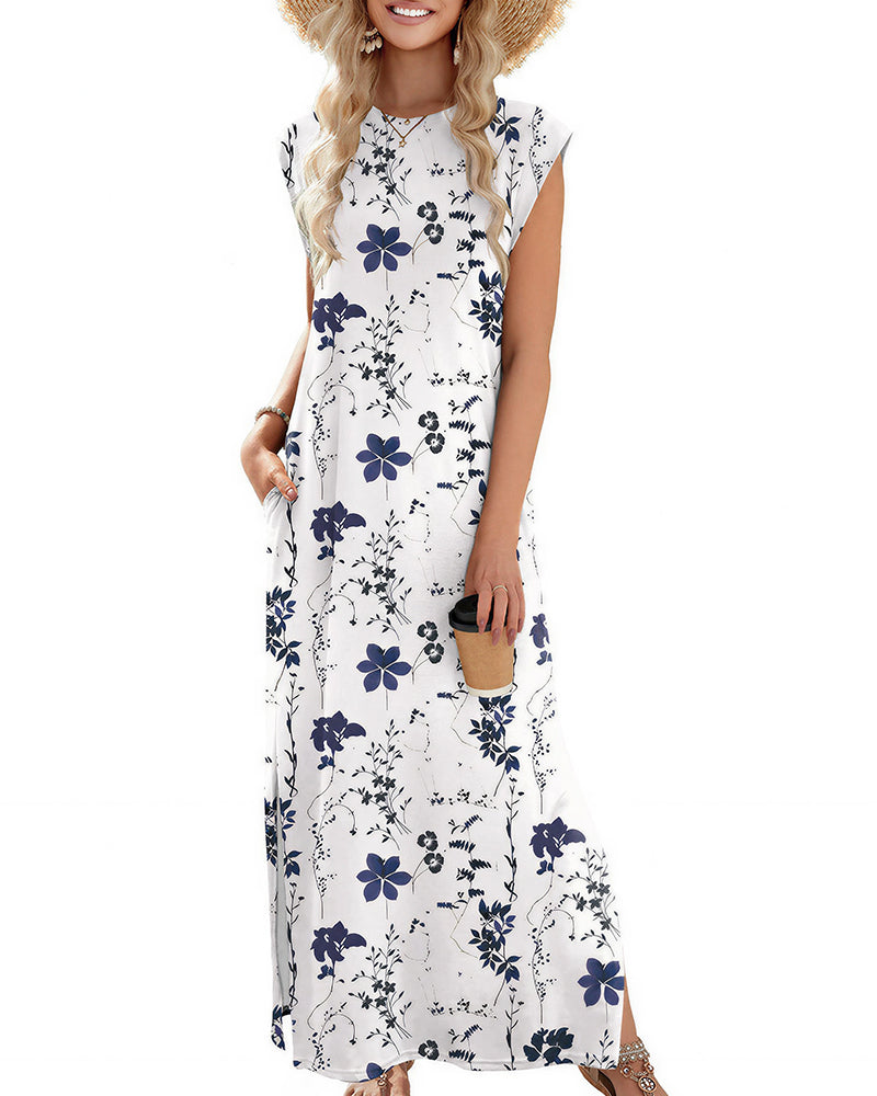 Vyla™ Casual Sleeveless Split Maxi Dress With Pockets