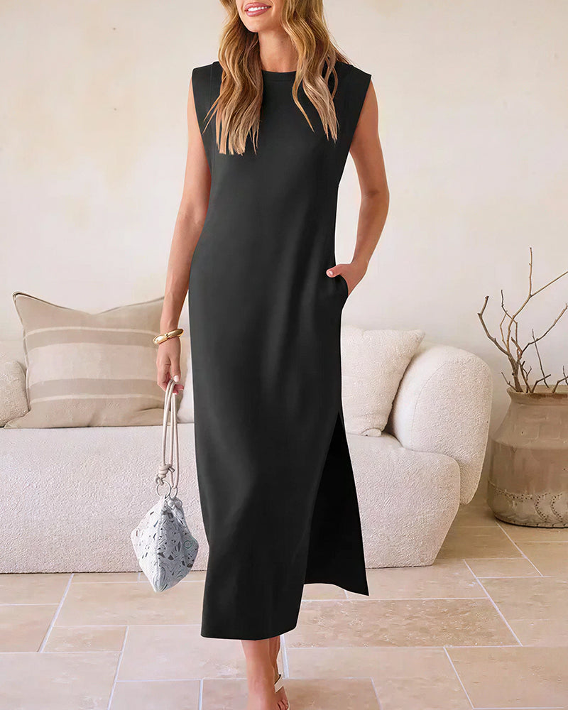 Vyla™ Casual Sleeveless Split Maxi Dress With Pockets