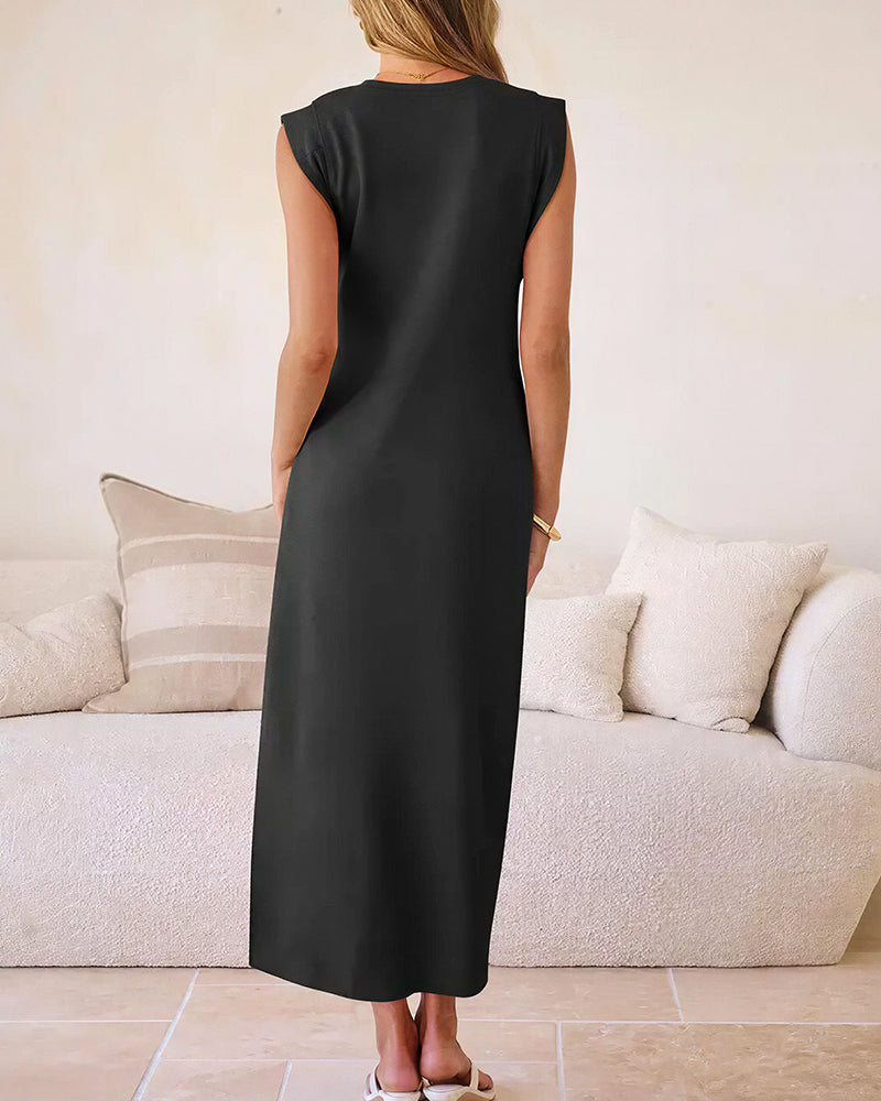 Vyla™ Casual Sleeveless Split Maxi Dress With Pockets