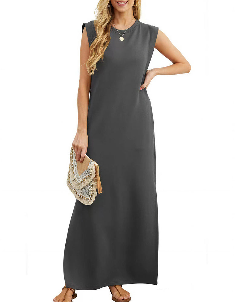 Vyla™ Casual Sleeveless Split Maxi Dress With Pockets