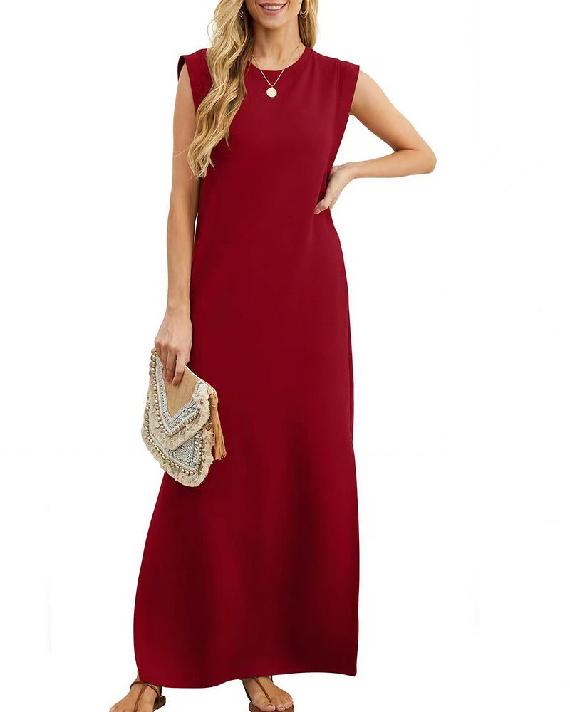 Vyla™ Casual Sleeveless Split Maxi Dress With Pockets