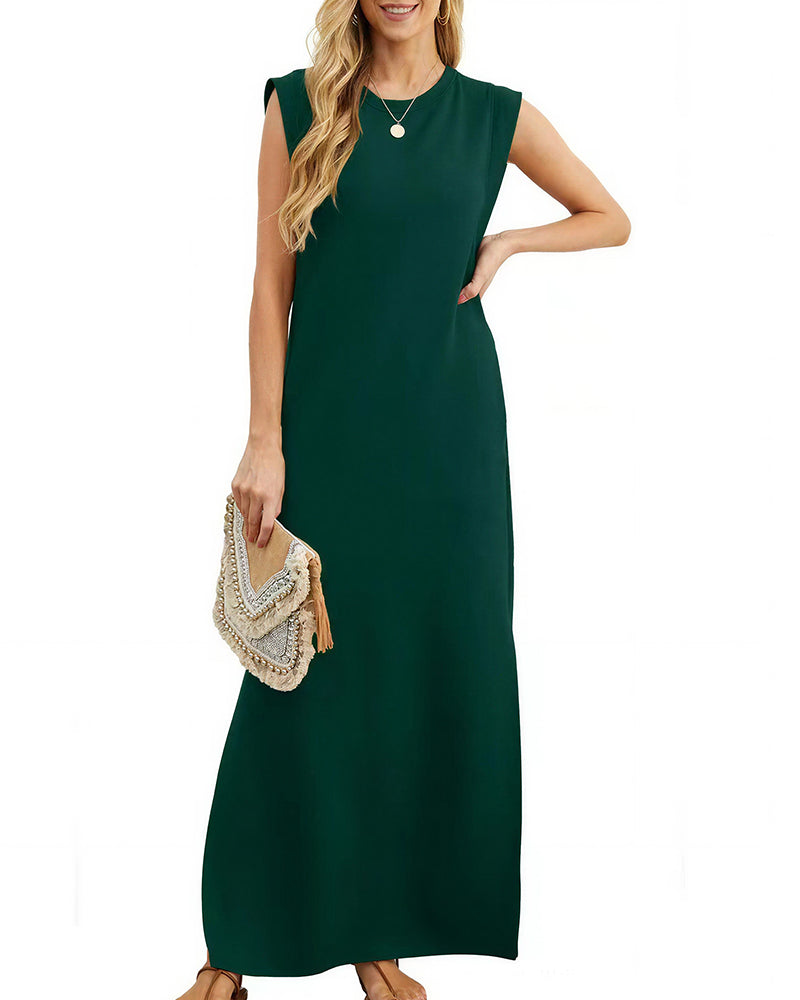 Vyla™ Casual Sleeveless Split Maxi Dress With Pockets