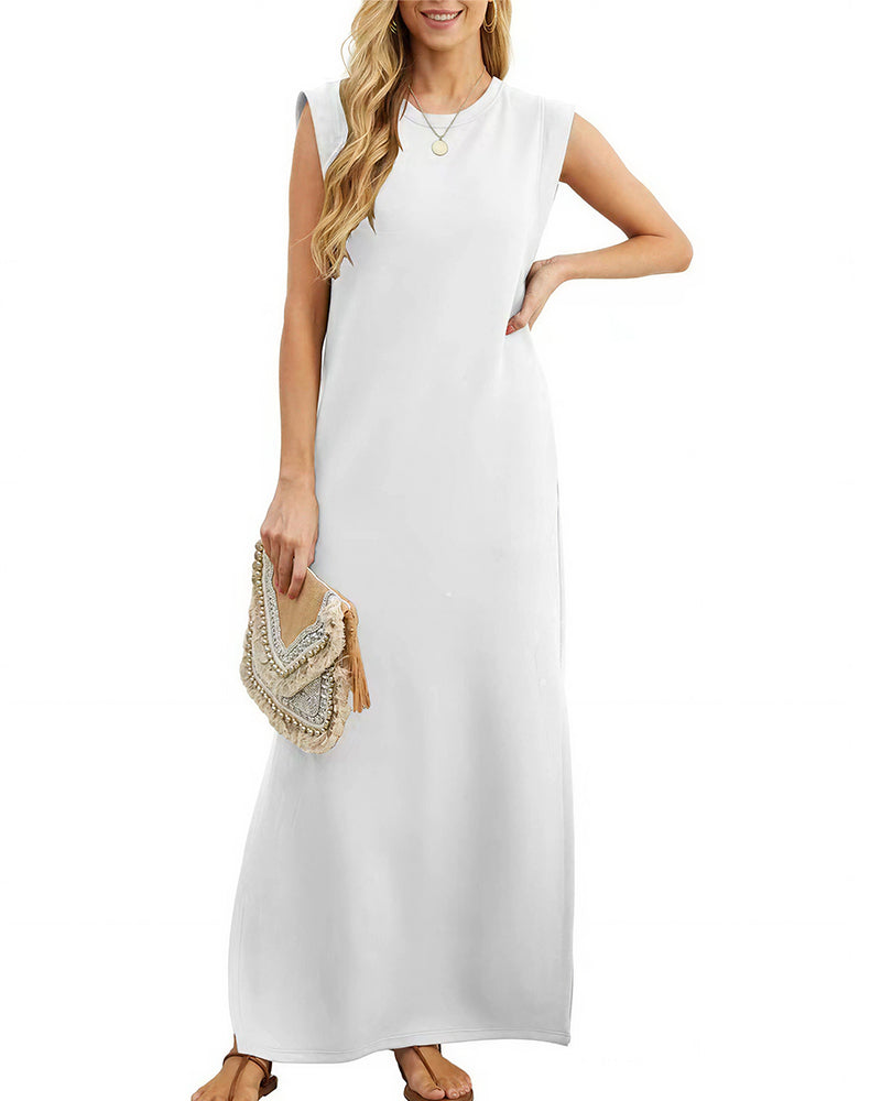 Vyla™ Casual Sleeveless Split Maxi Dress With Pockets