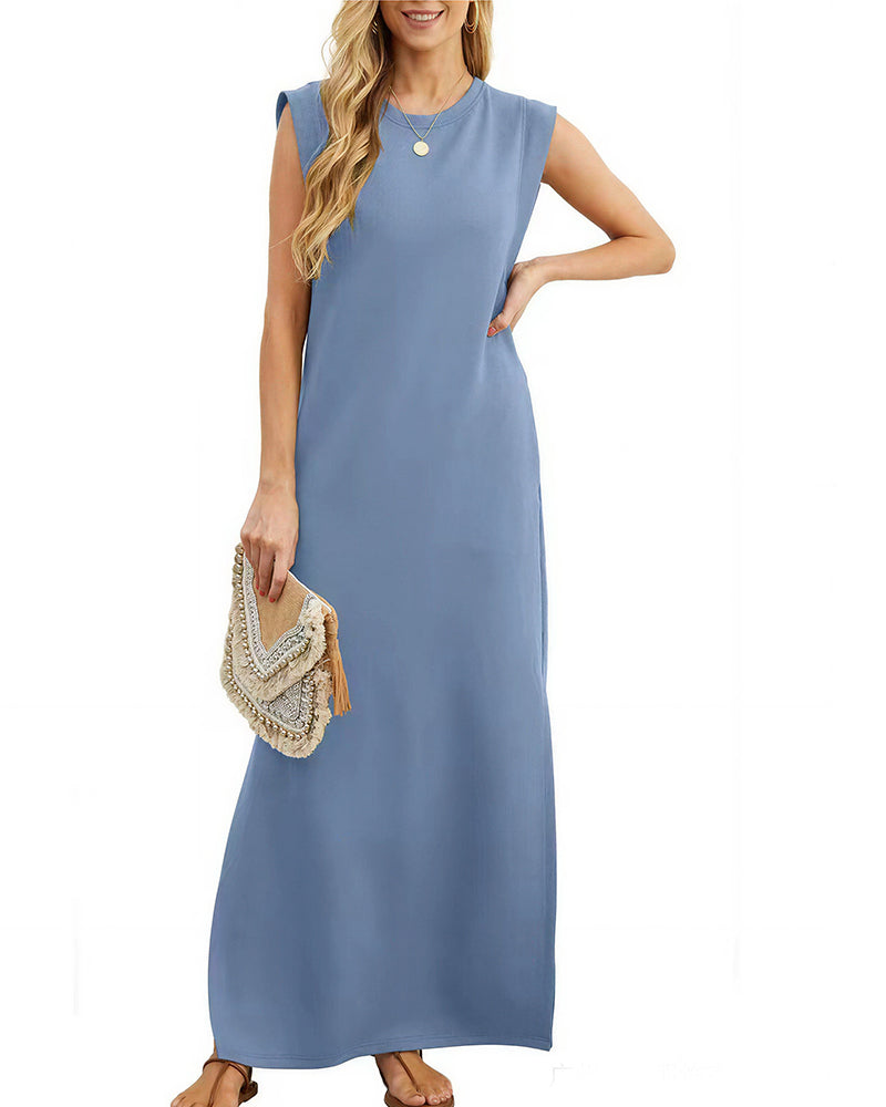 Vyla™ Casual Sleeveless Split Maxi Dress With Pockets