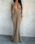 Vyla™ Goddess Halter Cutout Draped Maxi Dress