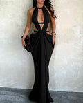 Vyla™ Goddess Halter Cutout Draped Maxi Dress