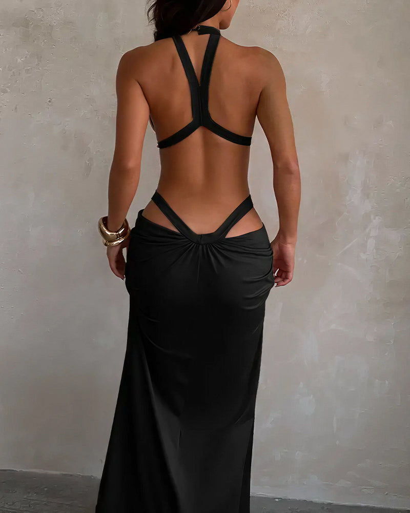 Vyla™ Goddess Halter Cutout Draped Maxi Dress