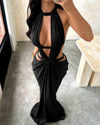 Vyla™ Goddess Halter Cutout Draped Maxi Dress