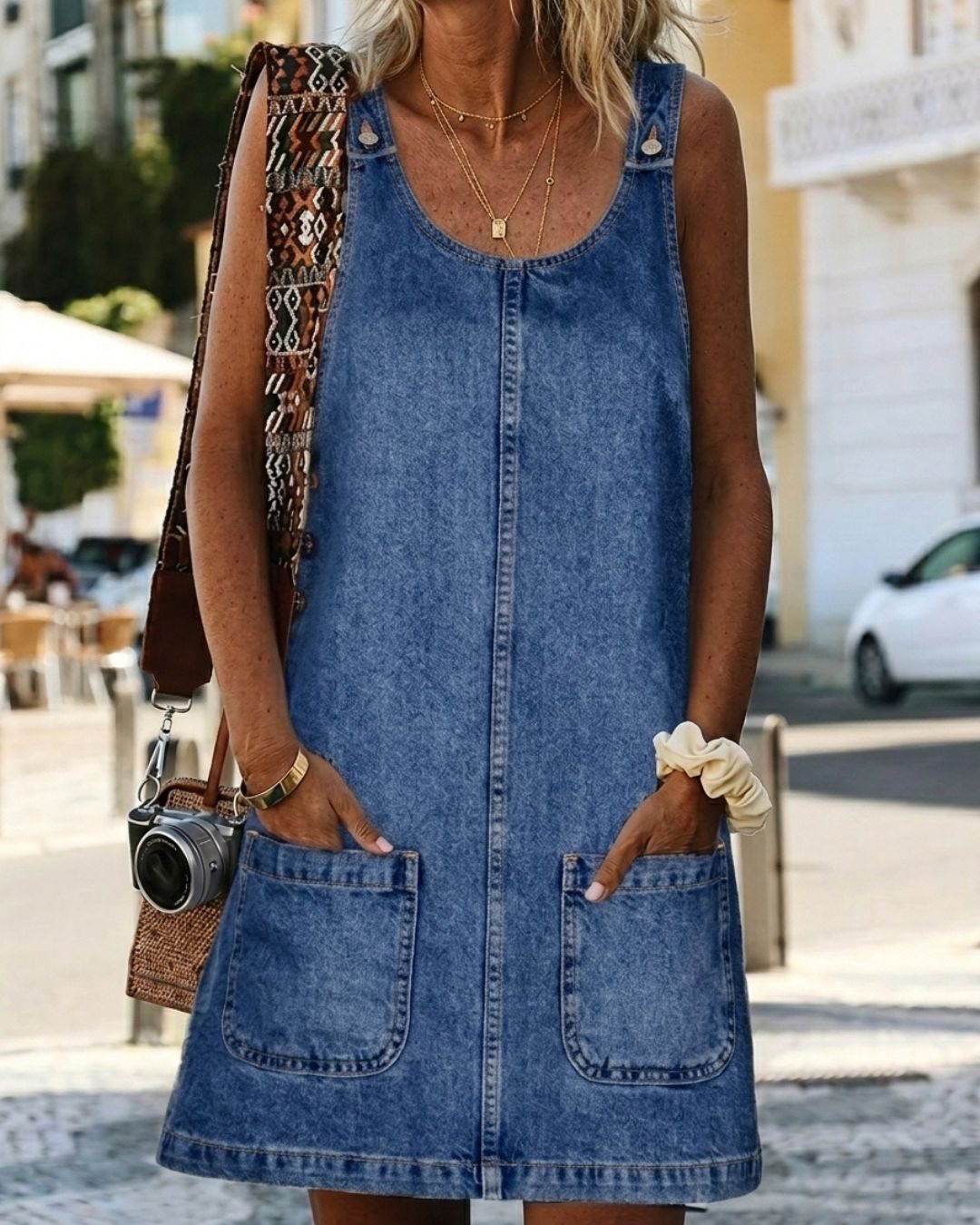 Vyla™ Casual Denim Pinafore Mini Dress