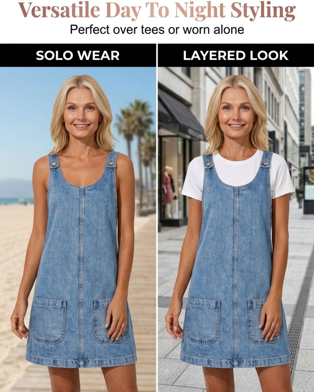 Vyla™ Casual Denim Pinafore Mini Dress