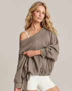 Vyla™ One-Shoulder Drawstring Hem Sweatshirt