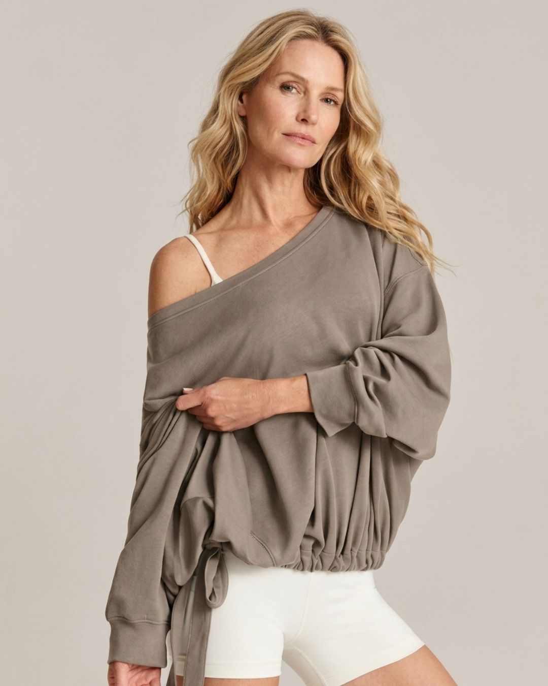 Vyla™ One-Shoulder Drawstring Hem Sweatshirt