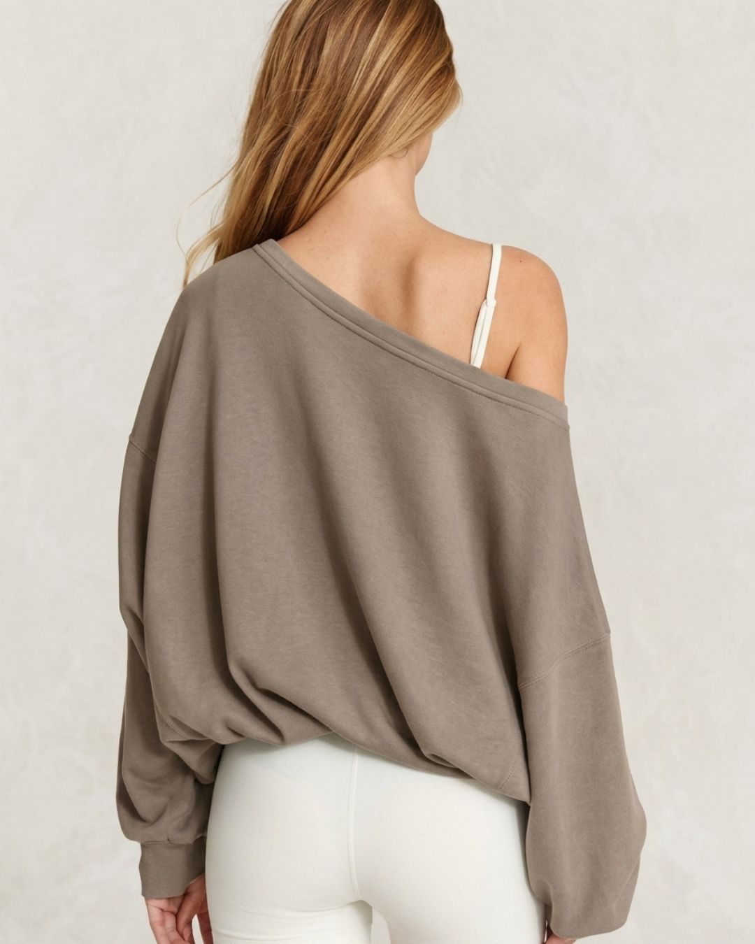 Vyla™ One-Shoulder Drawstring Hem Sweatshirt