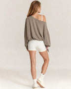 Vyla™ One-Shoulder Drawstring Hem Sweatshirt