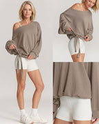 Vyla™ One-Shoulder Drawstring Hem Sweatshirt