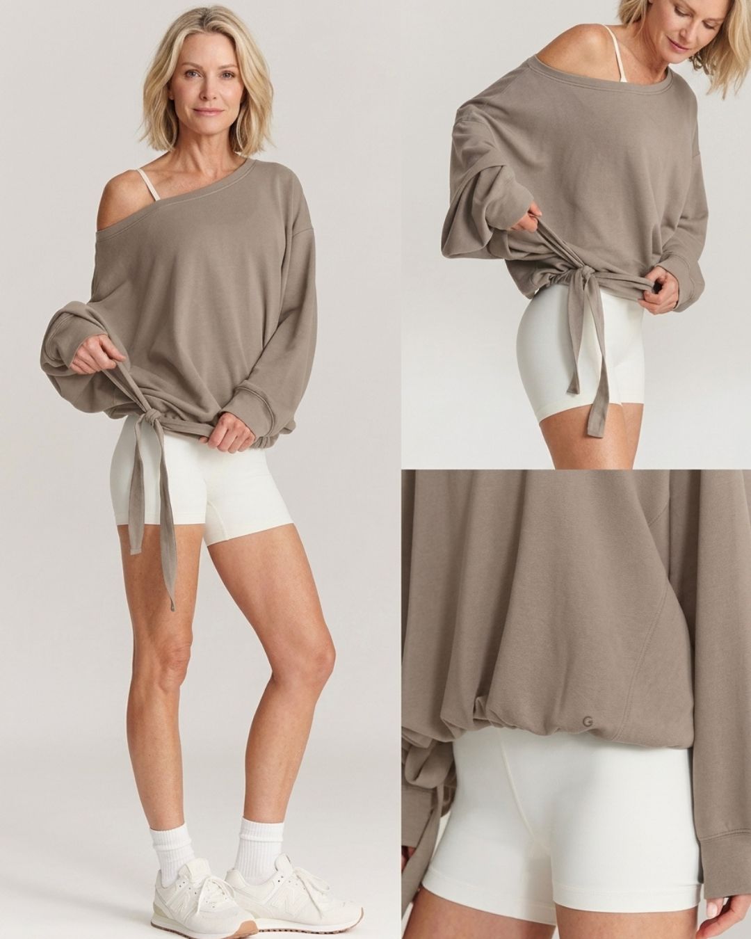 Vyla™ One-Shoulder Drawstring Hem Sweatshirt