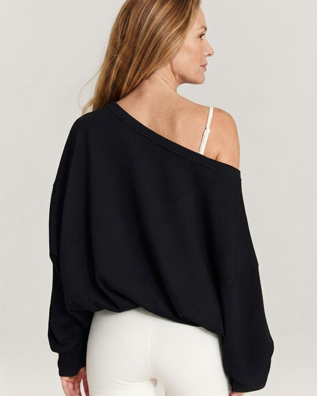 Vyla™ One-Shoulder Drawstring Hem Sweatshirt