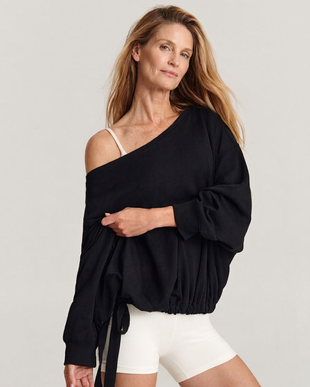 Vyla™ One-Shoulder Drawstring Hem Sweatshirt