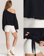Vyla™ One-Shoulder Drawstring Hem Sweatshirt