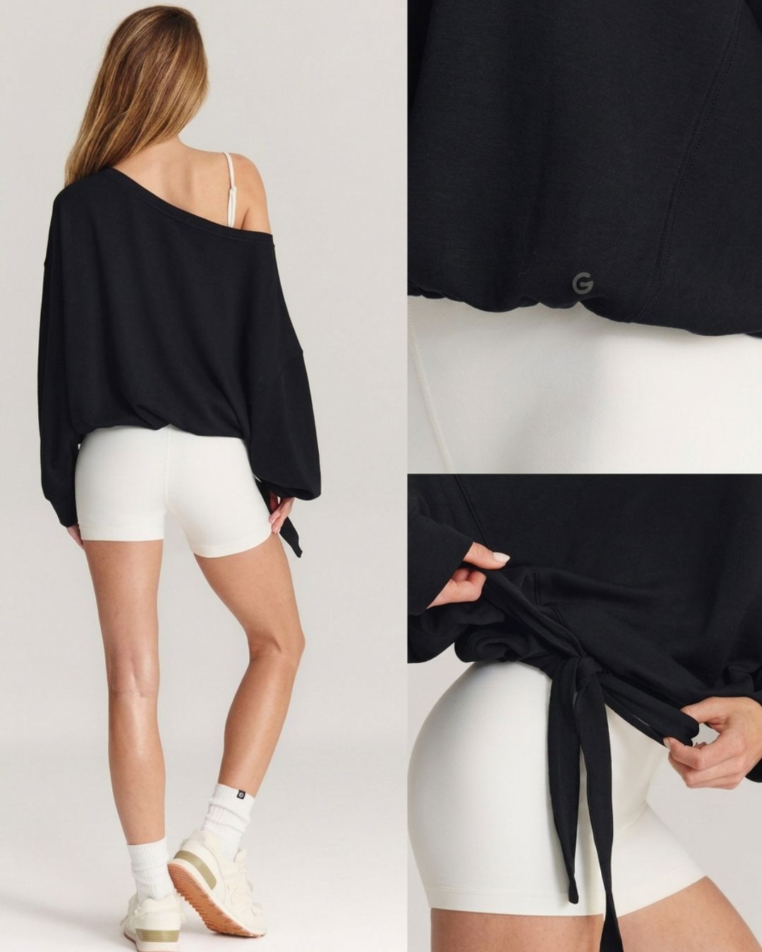 Vyla™ One-Shoulder Drawstring Hem Sweatshirt