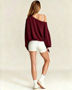 Vyla™ One-Shoulder Drawstring Hem Sweatshirt
