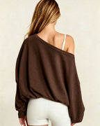 Vyla™ One-Shoulder Drawstring Hem Sweatshirt