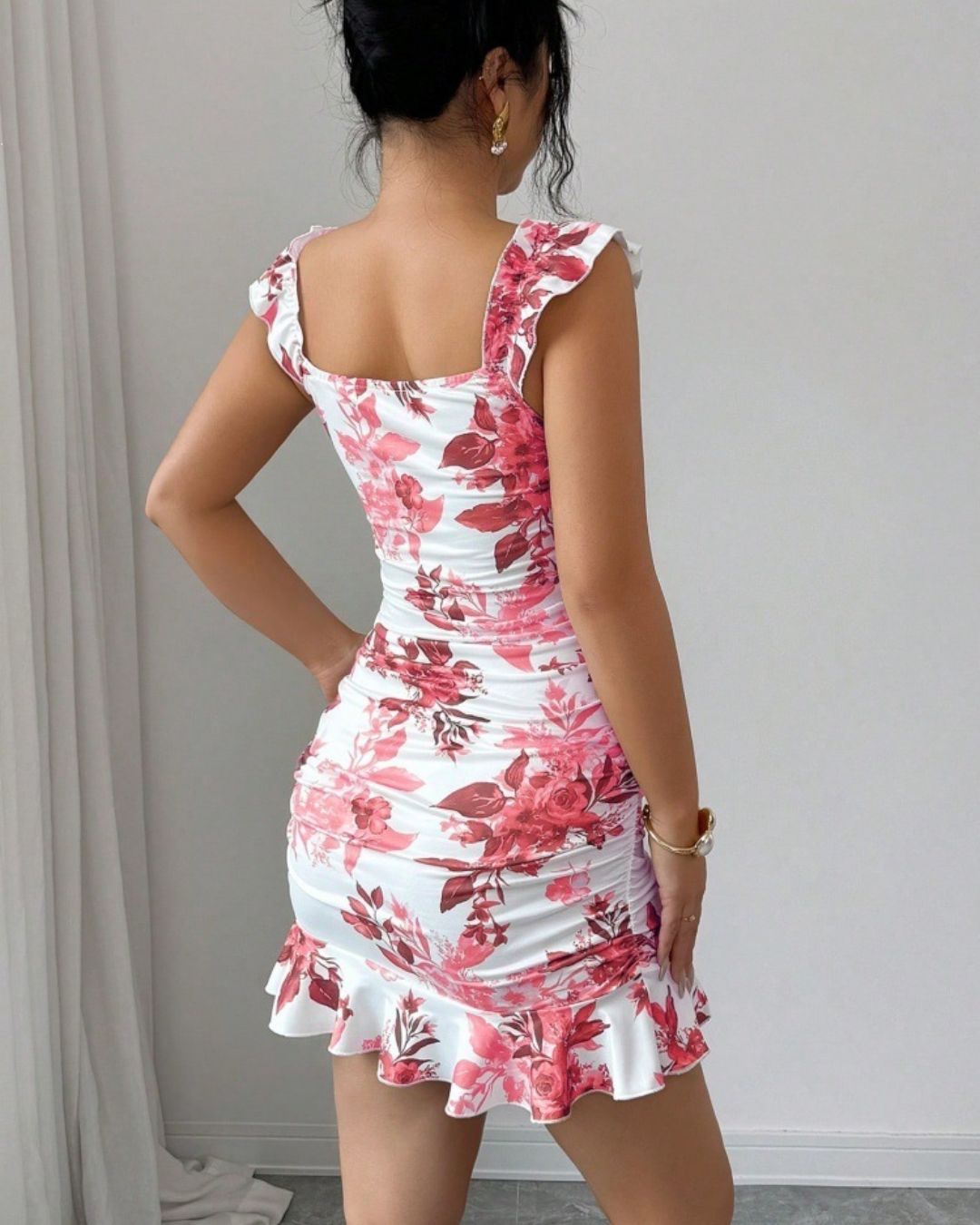 Vyla™ Front-Lace-Up Ruffled Waist-Cinched Slim-Fit Dress
