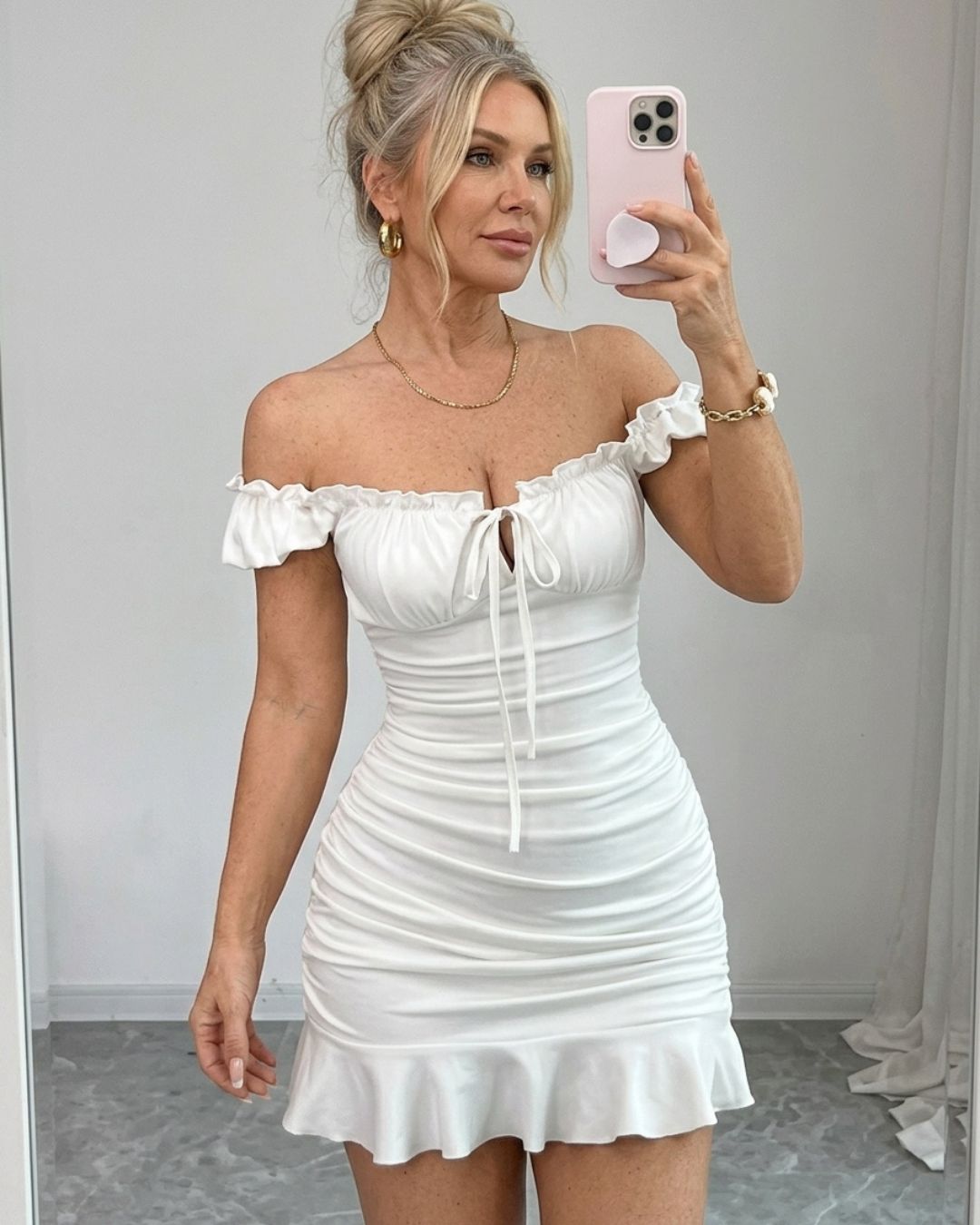 Vyla™ Front-Lace-Up Ruffled Waist-Cinched Slim-Fit Dress