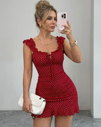 Vyla™ Front-Lace-Up Ruffled Waist-Cinched Slim-Fit Dress