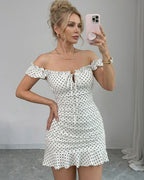 Vyla™ Front-Lace-Up Ruffled Waist-Cinched Slim-Fit Dress
