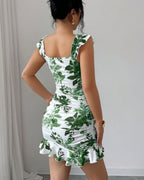Vyla™ Front-Lace-Up Ruffled Waist-Cinched Slim-Fit Dress