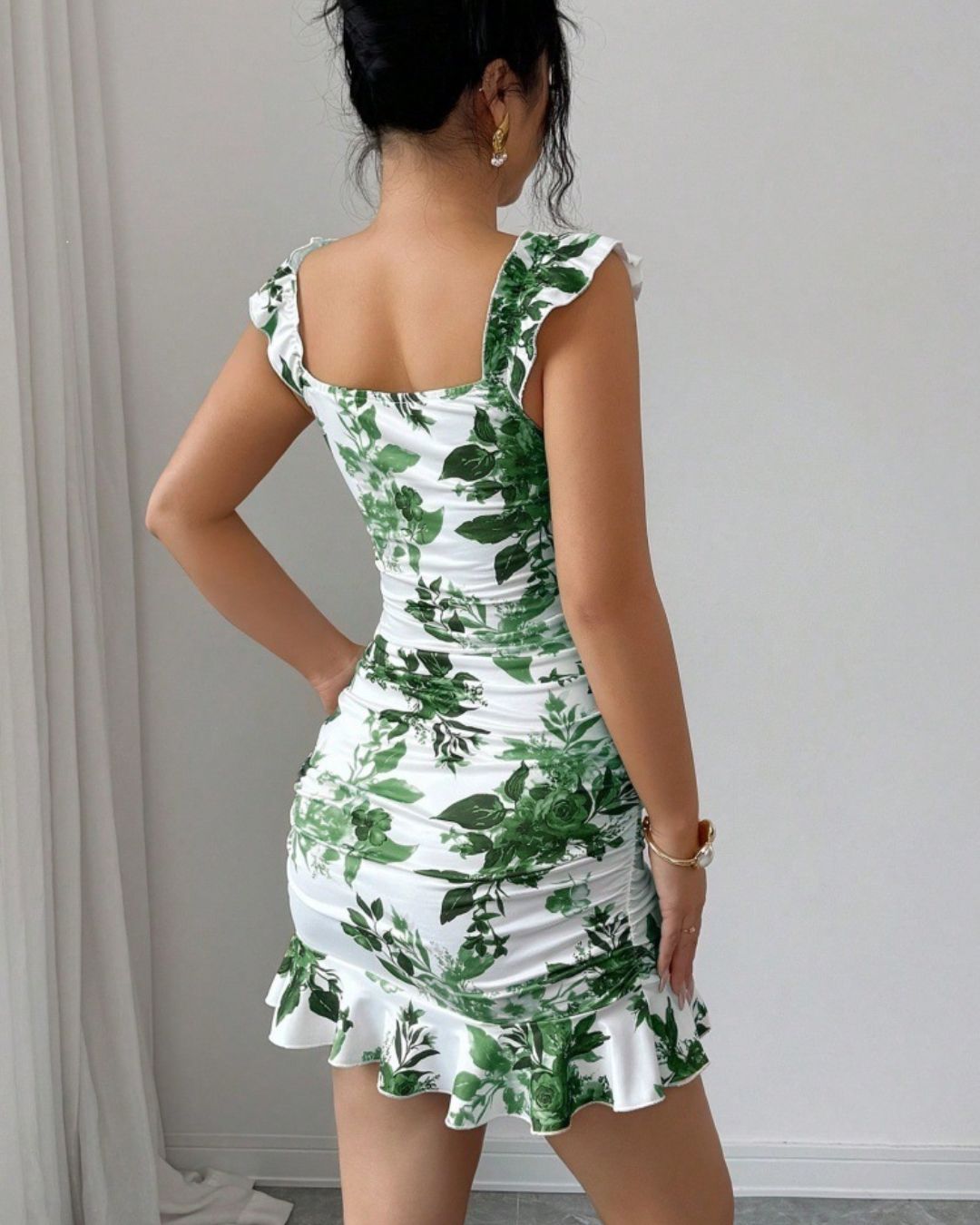Vyla™ Front-Lace-Up Ruffled Waist-Cinched Slim-Fit Dress