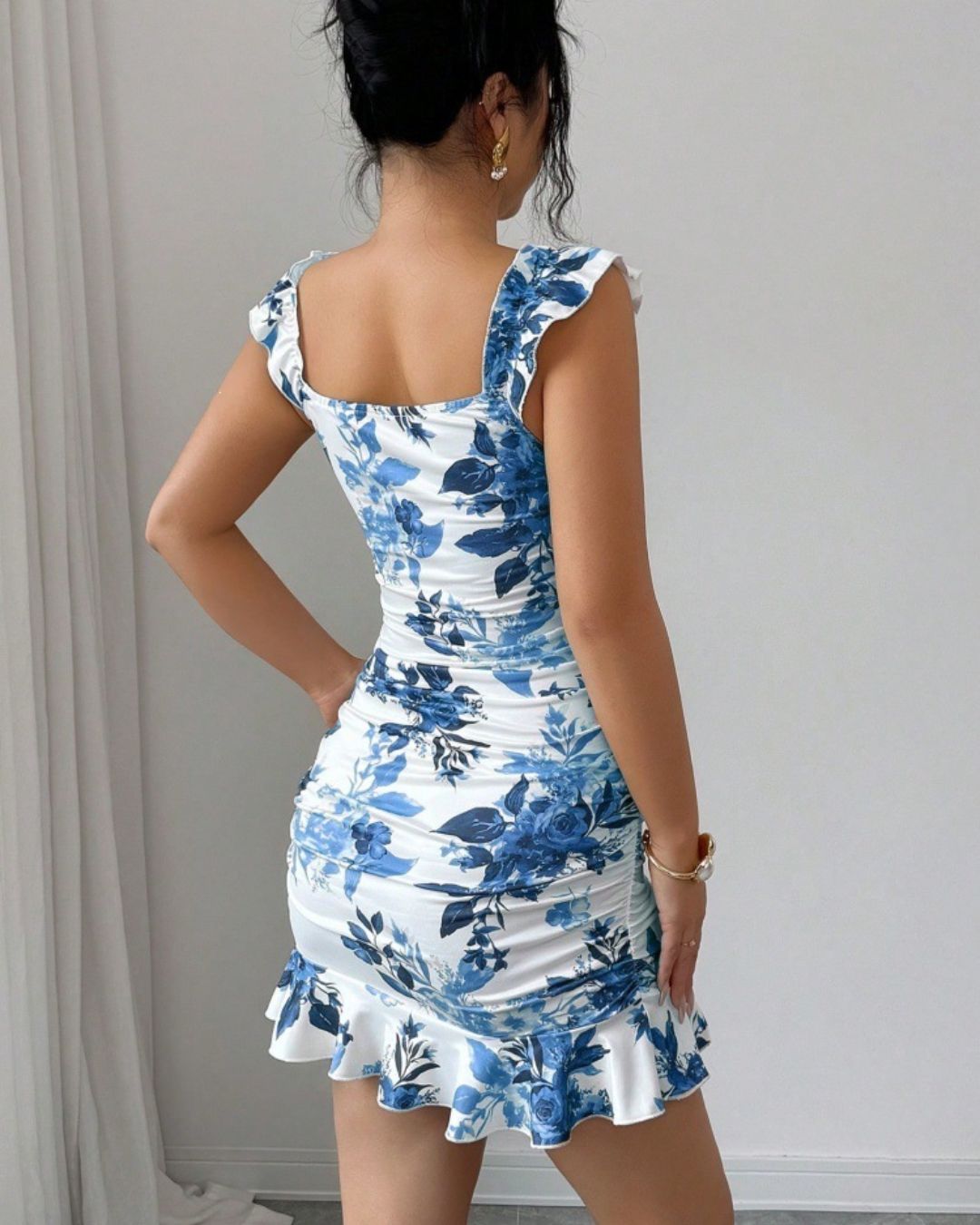 Vyla™ Front-Lace-Up Ruffled Waist-Cinched Slim-Fit Dress