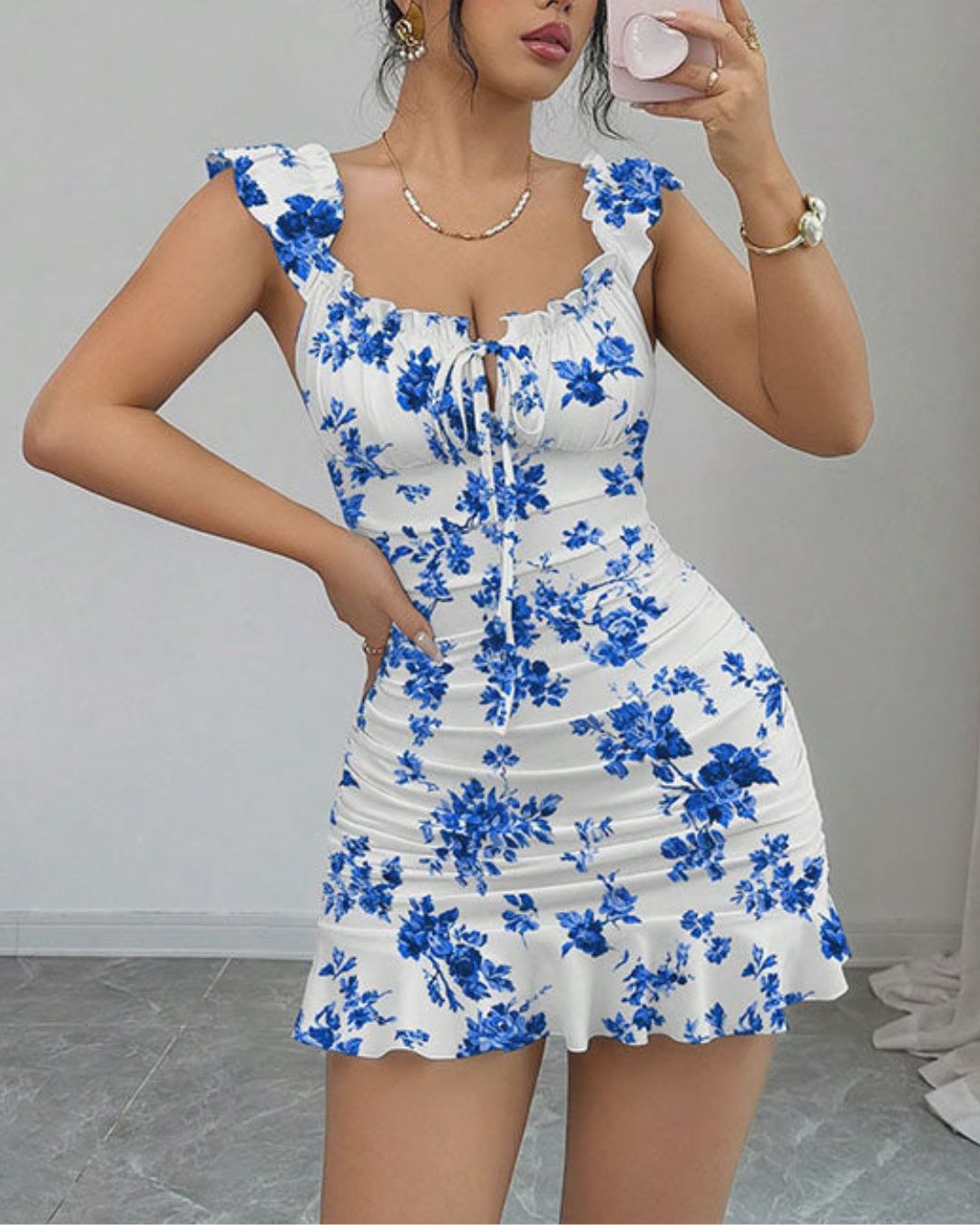 Vyla™ Front-Lace-Up Ruffled Waist-Cinched Slim-Fit Dress