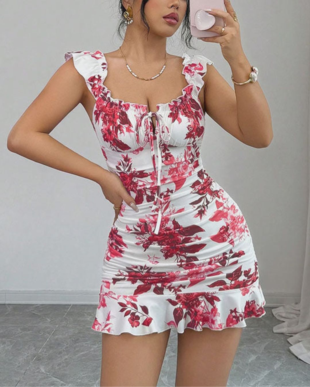 Vyla™ Front-Lace-Up Ruffled Waist-Cinched Slim-Fit Dress