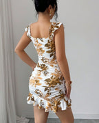 Vyla™ Front-Lace-Up Ruffled Waist-Cinched Slim-Fit Dress