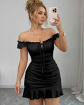 Vyla™ Front-Lace-Up Ruffled Waist-Cinched Slim-Fit Dress