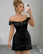 Vyla™ Front-Lace-Up Ruffled Waist-Cinched Slim-Fit Dress