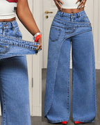 Vyla™ Button & Asymmetric Pocket Wide-Leg Jeans
