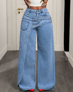 Vyla™ Button & Asymmetric Pocket Wide-Leg Jeans
